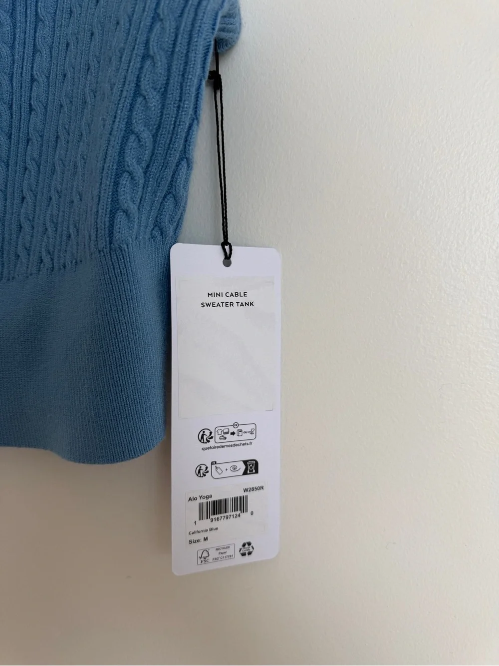 Alo Blue Cable-Knit Cropped Tank Top